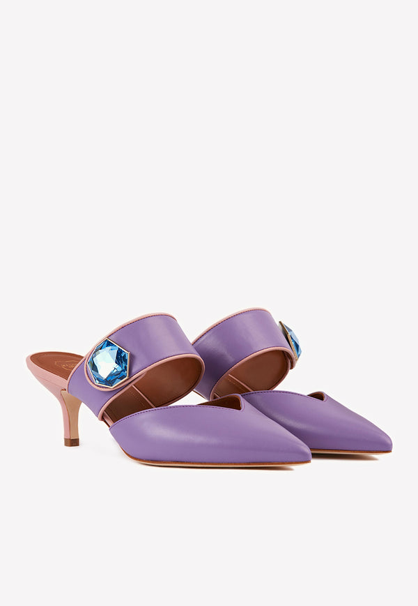 Lola 45 Crystal Embellished Mules in Nappa Leather Malone Souliers Lilac LOLA 45-1 LILAC/ROSE