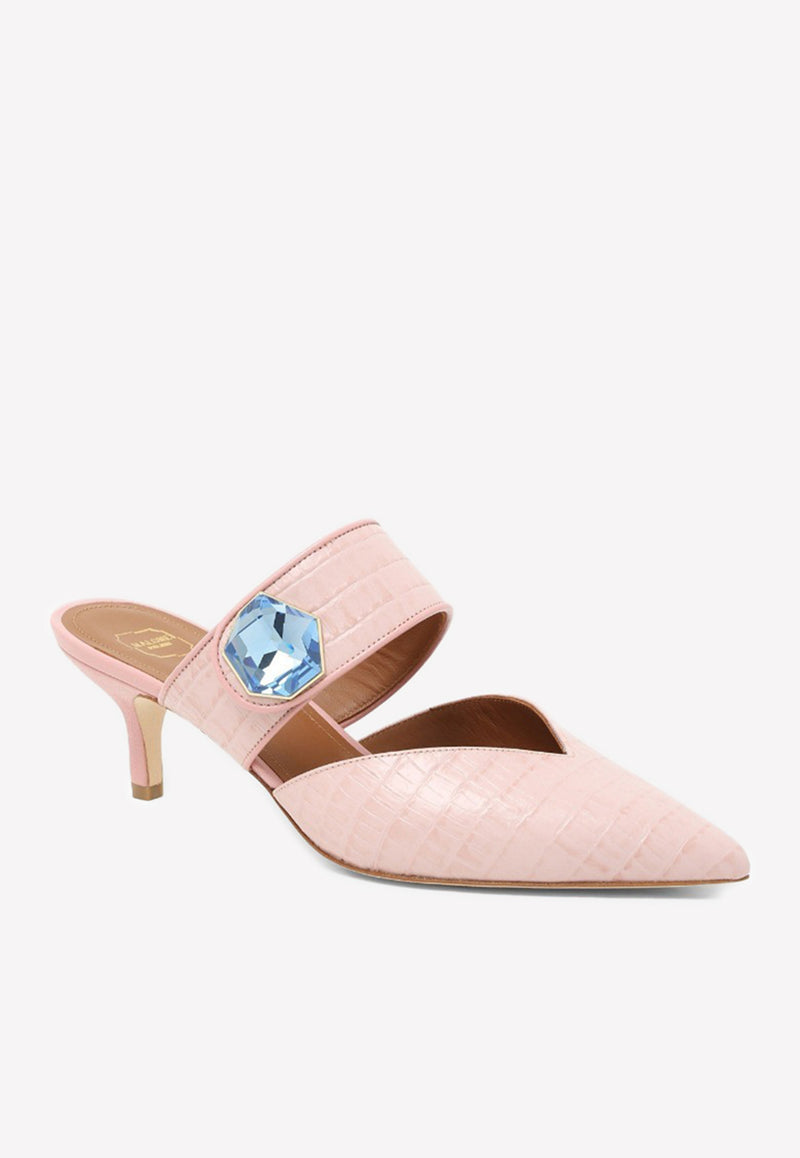 Malone Souliers Lola 45 Mules in Croc-Embossed Leather Rose LOLA 45-5 ROSE/ROSE