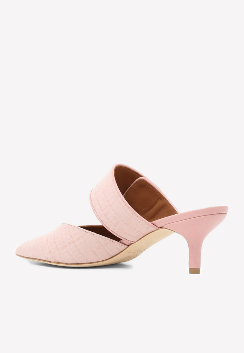 Malone Souliers Lola 45 Mules in Croc-Embossed Leather Rose LOLA 45-5 ROSE/ROSE