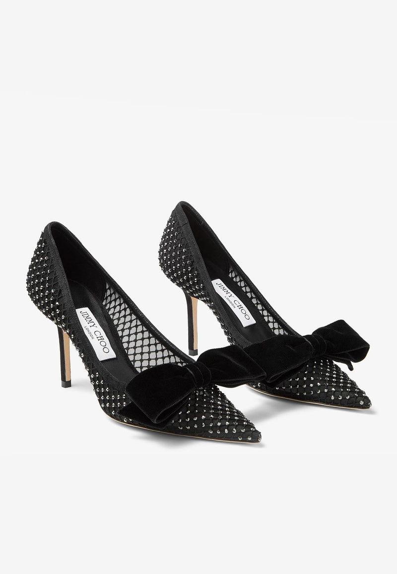 Jimmy Choo Love 85 Crystal Pumps with Velvet Bow Black LOVE 85 BHQ BLACK/HEMATITE