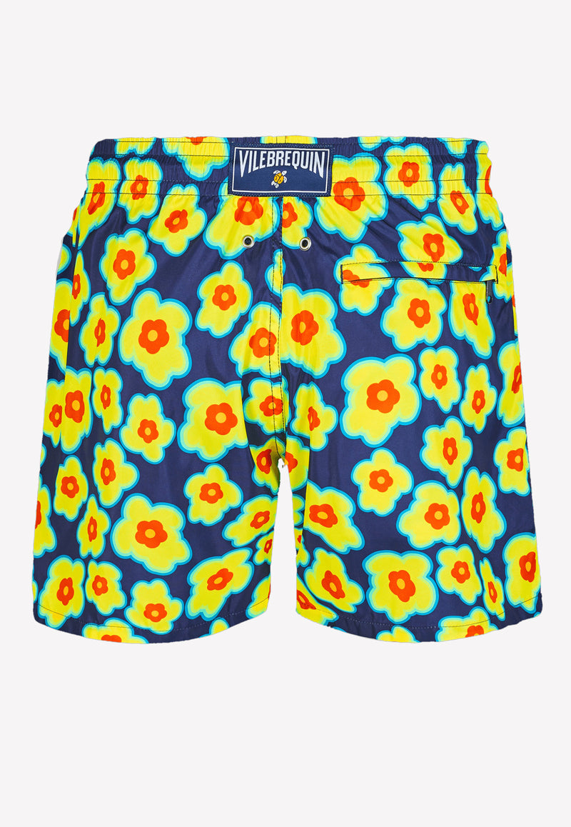 Vilebrequin Mahina 1981 Flower Turtles print Nylon Swim Shorts Blue MAHU1J81-318