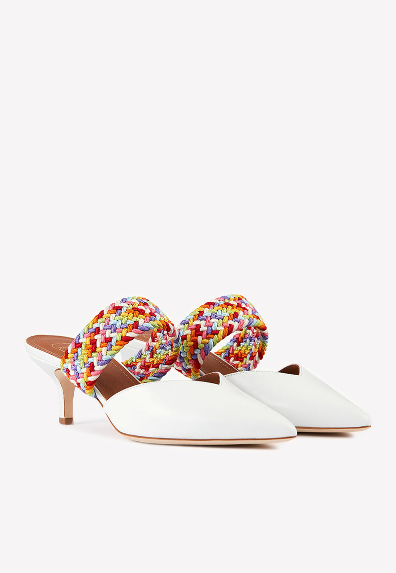 Maisie 45 Nappa Leather Mules with Braided Strap Malone Souliers White MAISIE 45-81 WHITE/MULTI