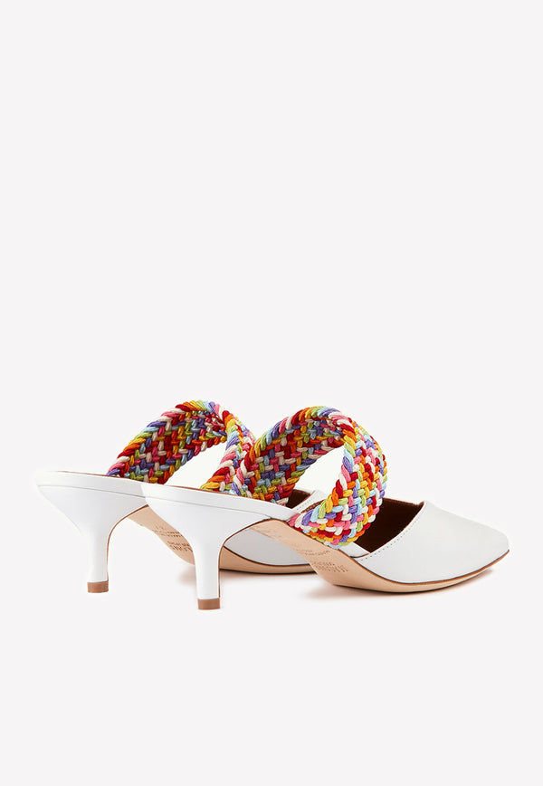 Maisie 45 Nappa Leather Mules with Braided Strap Malone Souliers White MAISIE 45-81 WHITE/MULTI