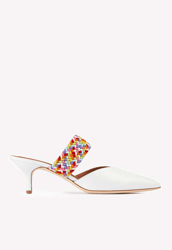 Maisie 45 Nappa Leather Mules with Braided Strap Malone Souliers White MAISIE 45-81 WHITE/MULTI