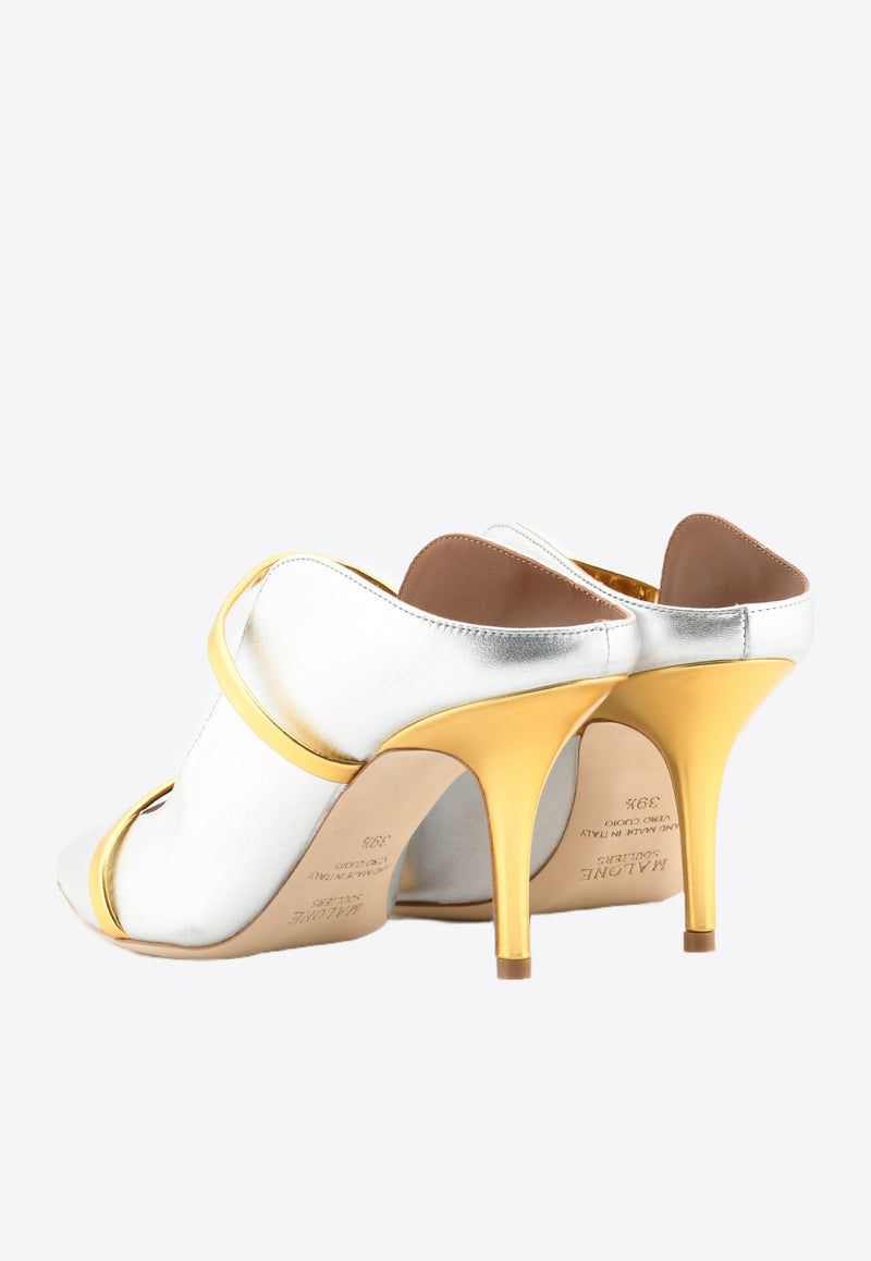 Malone Souliers Maureen 70 Mules in Metallic Nappa Leather Silver MAUREEN70-79SILVER