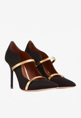 Malone Souliers Maureen 100 Pointed Pumps in Satin Black MAUREENPUMP 100-33BLACK GOLD