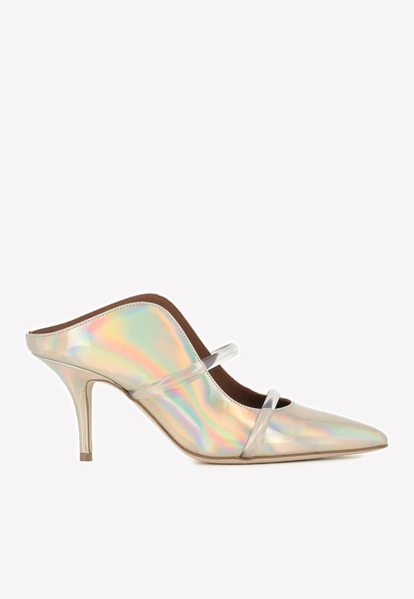 Malone Souliers Maureen 70 Holographic Mules in Leather Silver MAUREEN 70-228 SLVR HOLOGRAPHIC/CLR