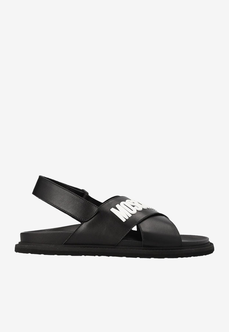 Moschino Logo Leather Sandals MB16203G0GGA0000 VIT NERO Black