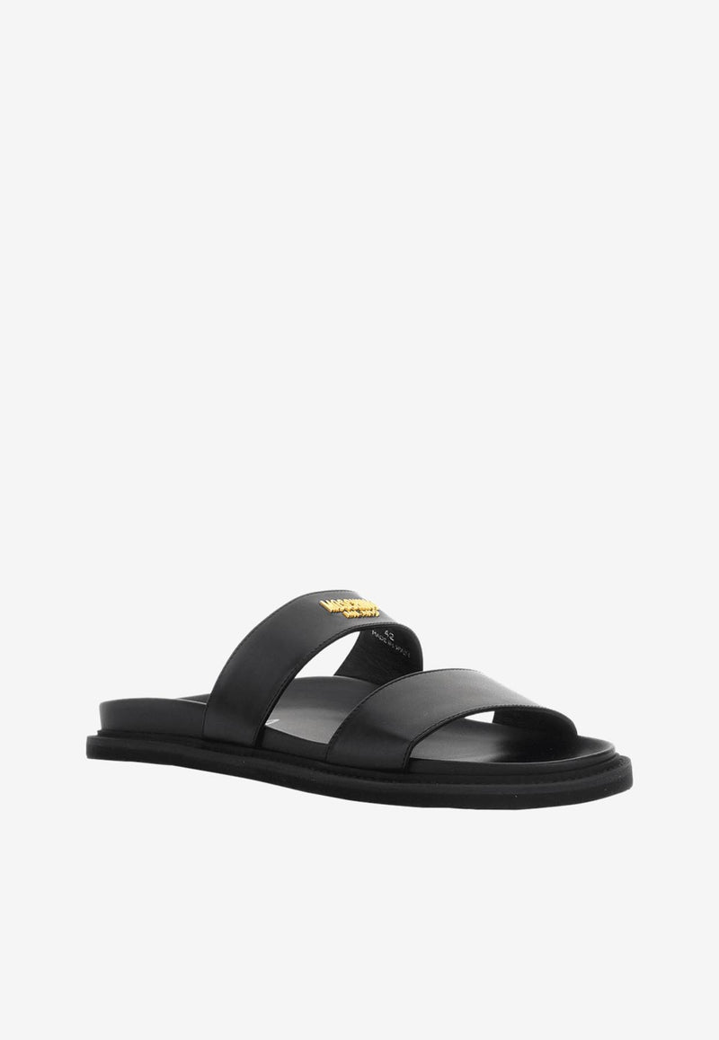 Moschino Leather Flat Sandals MB28203G1GGA0000 VITELLO NERO Black