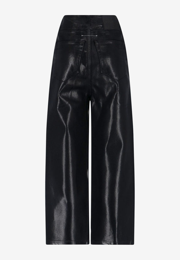 MM6 Maison Margiela High-Rise Pants in Faux Leather Black MMMBFLP