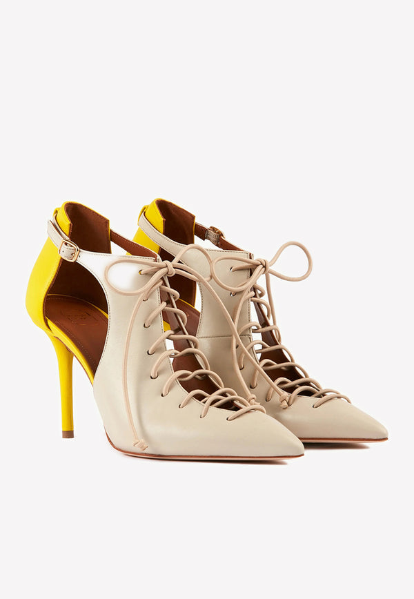 Malone Souliers Montana 85 Lace-Up Nappa Leather Pumps Cream MONTANA 85-5 ALBATROS/YELLOW