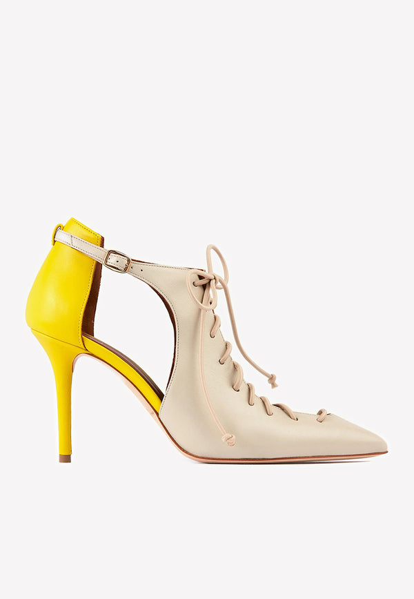 Malone Souliers Montana 85 Lace-Up Nappa Leather Pumps Cream MONTANA 85-5 ALBATROS/YELLOW