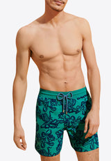 Vilebrequin Moorea Poulpes Flocked Swim Shorts MOOU3D31-467 Green