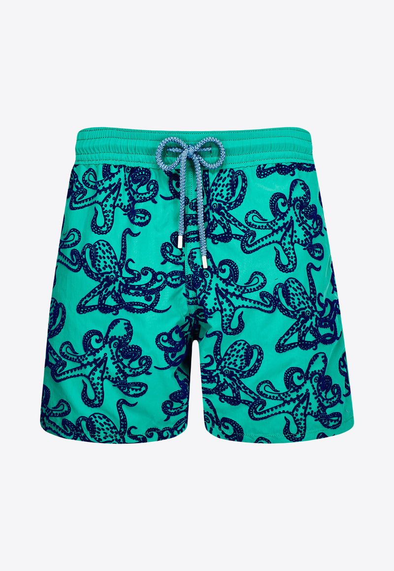 Vilebrequin Moorea Poulpes Flocked Swim Shorts MOOU3D31-467 Green