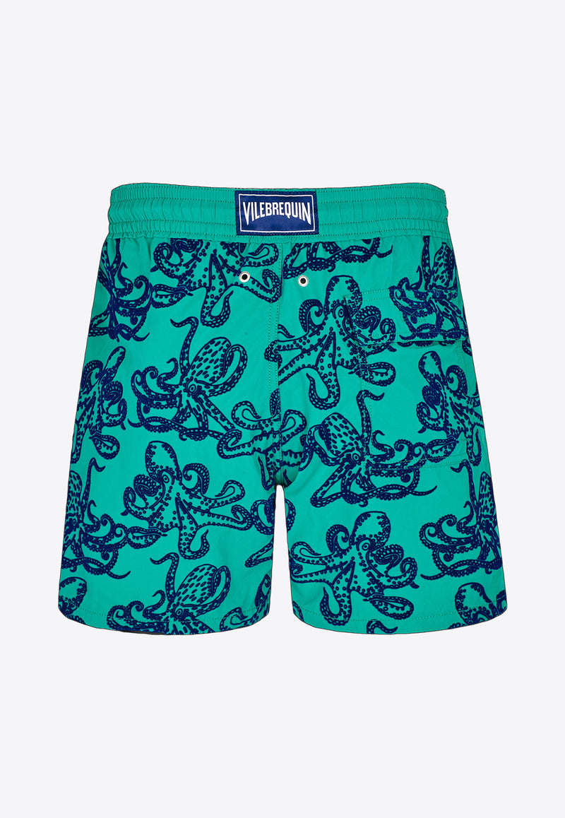 Vilebrequin Moorea Poulpes Flocked Swim Shorts MOOU3D31-467 Green