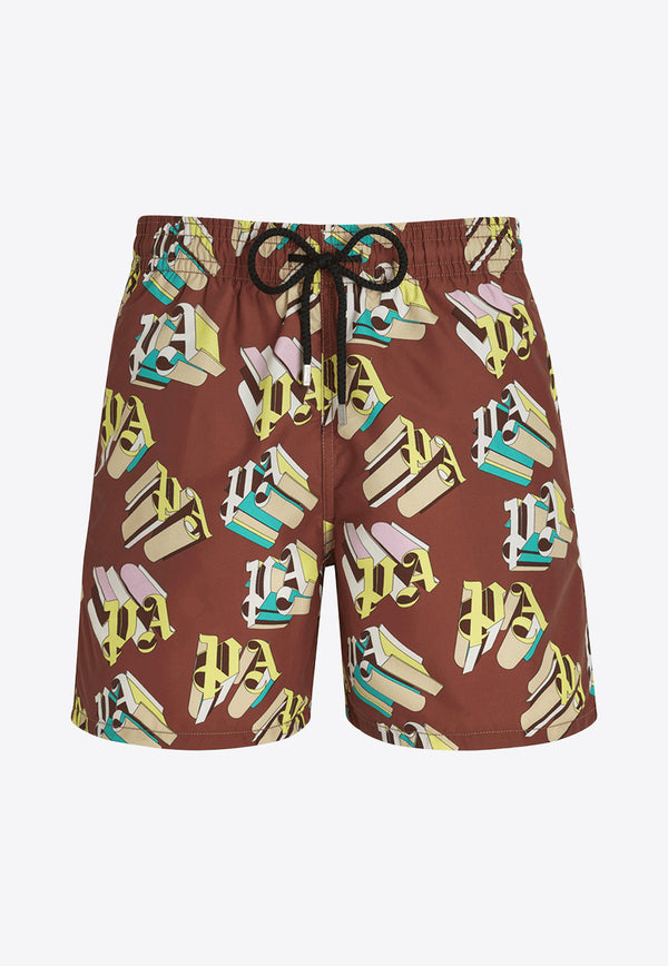 Vilebrequin X Palm Angels Moorea 3D Monogram Swim Shorts MOOZ2B63-504 Brown