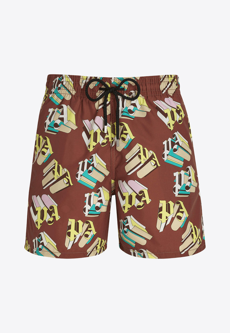 Vilebrequin X Palm Angels Moorea 3D Monogram Swim Shorts MOOZ2B63-504 Brown