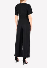 Wide-Leg Belted Jumpsuit with Criss-Cross Lace Details