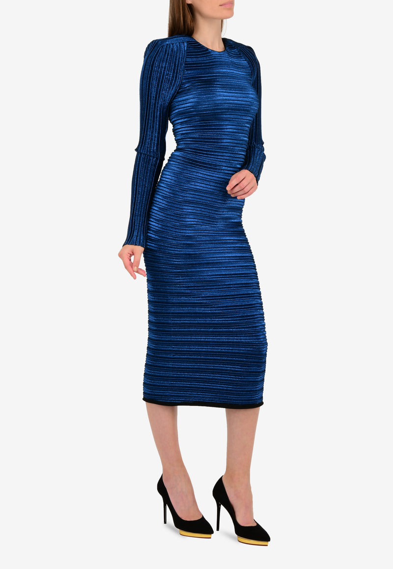 Pleated Lamé Midi Dress