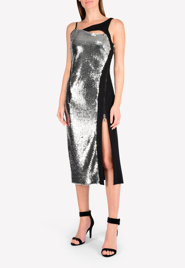 Mugler Silver Nickel Robe Sequinned Dress 17S ROBER891725