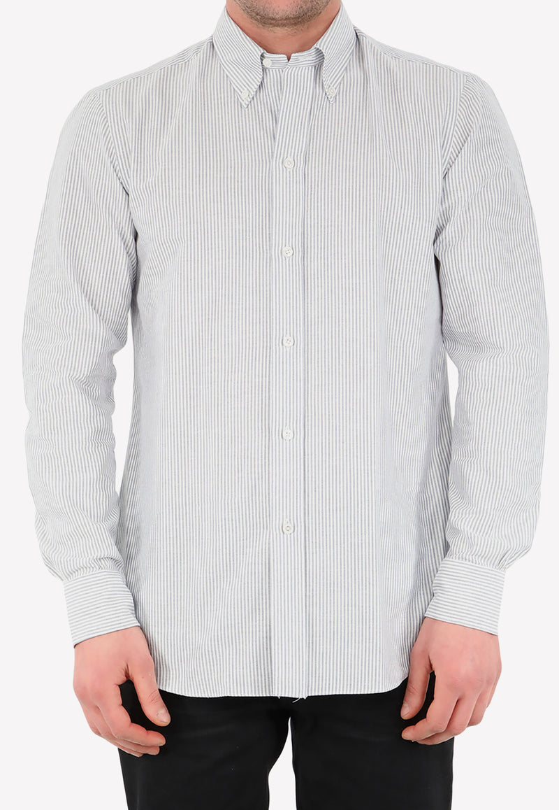 Salvatore Piccolo Pinstripe Long-Sleeved Shirt White LS 365--BIANCO/BLU