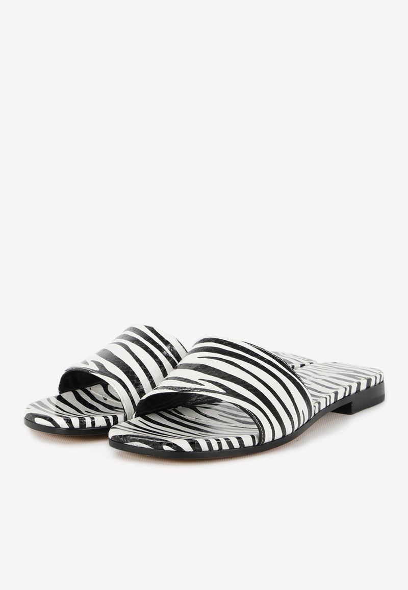 Paris Texas Zebra Print Leather Flat Sandals PX796-XPZSF-ZEBRA White