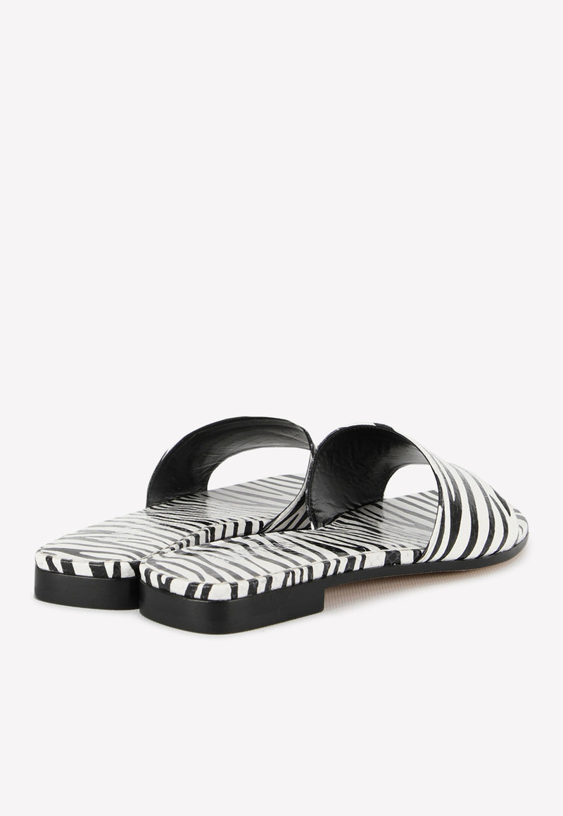 Paris Texas Zebra Print Leather Flat Sandals PX796-XPZSF-ZEBRA White