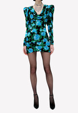 Alessandra Rich Floral Print Silk Mini Dress Multicolor FAB3078-F3718-900