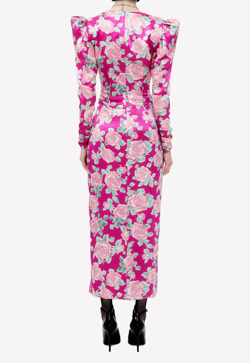 Alessandra Rich Floral Print Maxi Silk Dress Fuchsia FAB3113-F3718-1709