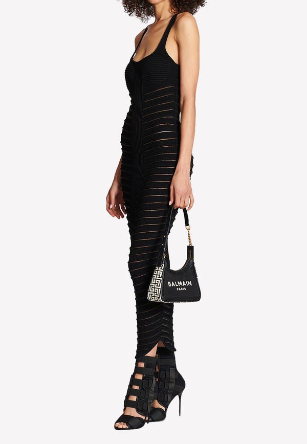 Balmain Knitted Semi-Sheer Midi Dress YF0RJ085KC80--0PA Black