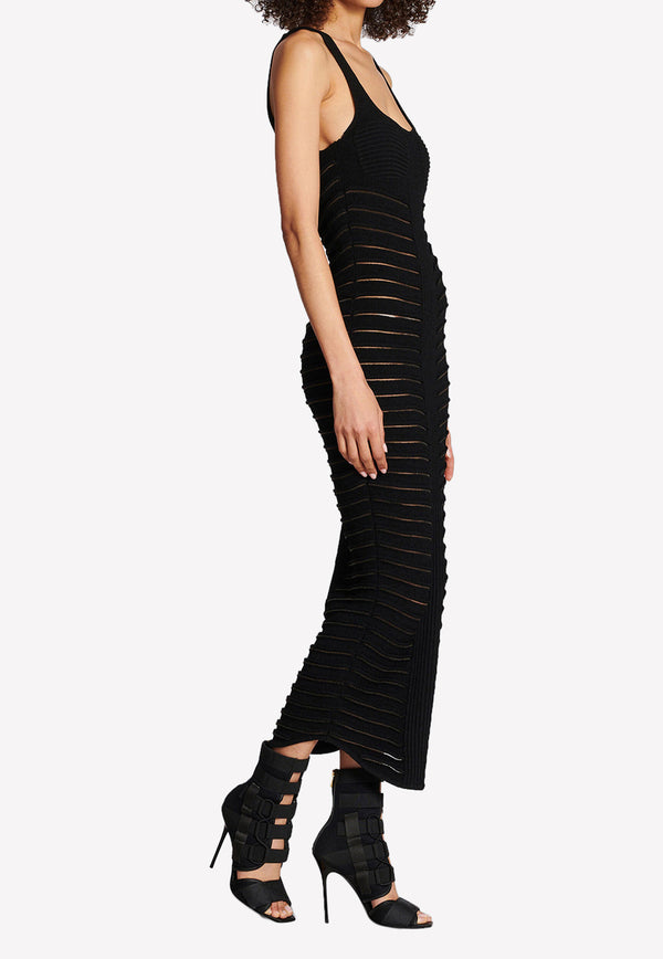 Balmain Knitted Semi-Sheer Midi Dress YF0RJ085KC80--0PA Black