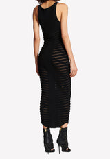 Balmain Knitted Semi-Sheer Midi Dress YF0RJ085KC80--0PA Black