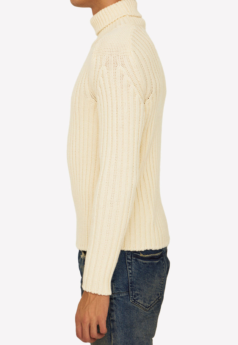 Ten C Turtleneck Ribbed Knit Wool Sweater 22CTCUM04184-006450-107 White