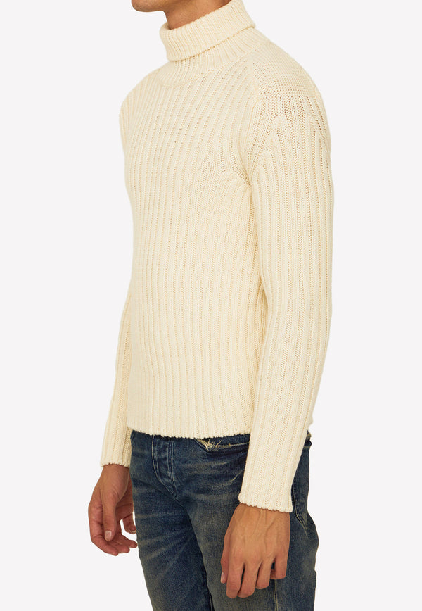 Ten C Turtleneck Ribbed Knit Wool Sweater 22CTCUM04184-006450-107 White