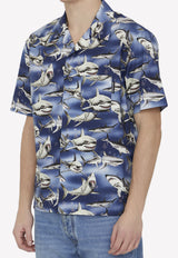 Palm Angels Shark Print Short-Sleeved Shirt PMGA110S23FAB005--4510 Blue