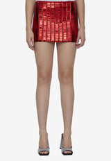 The Attico Rue Rectangular Sequin Mini Skirt Red 231WCS87-H111-010