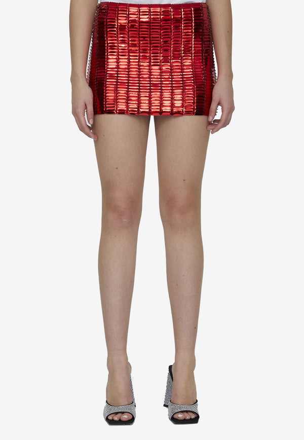 The Attico Rue Rectangular Sequin Mini Skirt Red 231WCS87-H111-010