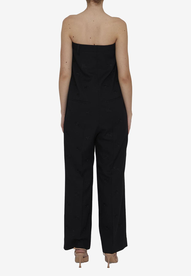 Burberry Strapless Tailored Jumpsuit with EKD Embroidery Black 8062032-147715-BLACK