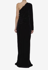 Costarellos Velvet One-Shoulder Maxi Dress Black FW22 - 53--BLACK