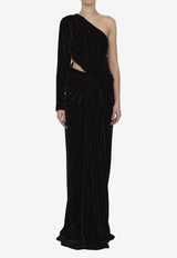 Costarellos Velvet One-Shoulder Maxi Dress Black FW22 - 53--BLACK