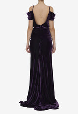 Costarellos Off-Shoulder Maxi Velvet Dress Purple FW22 - 54--DEEP PURPLE