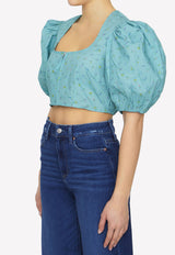 GANNI Floral-Print Cropped Top Turquoise F7729--773