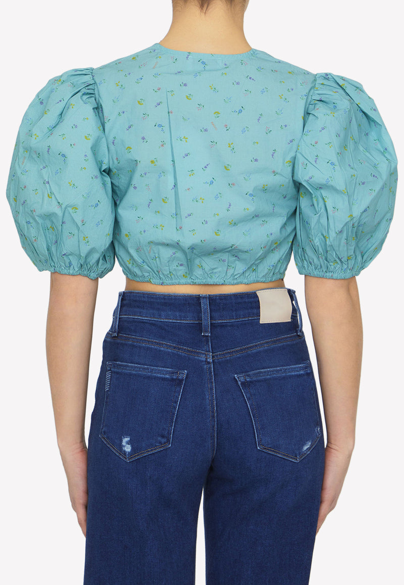 GANNI Floral-Print Cropped Top Turquoise F7729--773