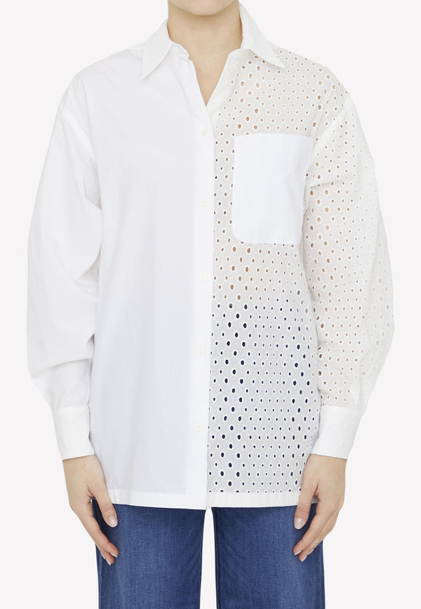 Kenzo Broderie Anglaise Long-Sleeved Shirt White FD52CH078-9FG-02