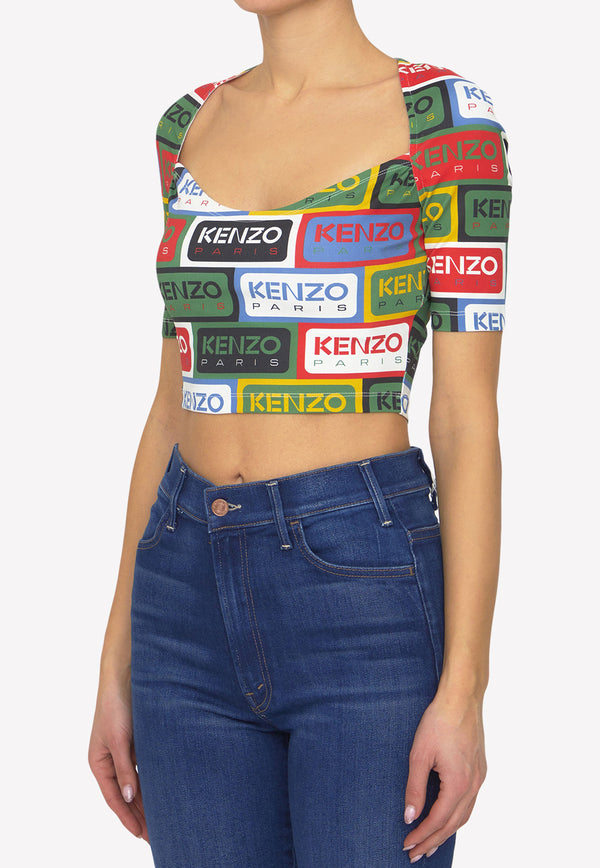 Kenzo Logo Print Cropped Top FD52TO702-4SN-MU Multicolor