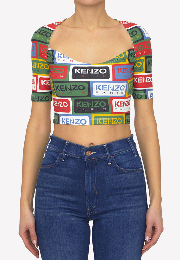 Kenzo Logo Print Cropped Top FD52TO702-4SN-MU Multicolor