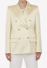 Khaite Nathan Double-Breasted Satin Blazer Beige 6100162--998