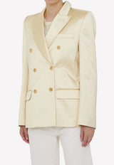 Khaite Nathan Double-Breasted Satin Blazer Beige 6100162--998