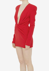 Monot V-neck Mini Dress RS23-814--RED Red