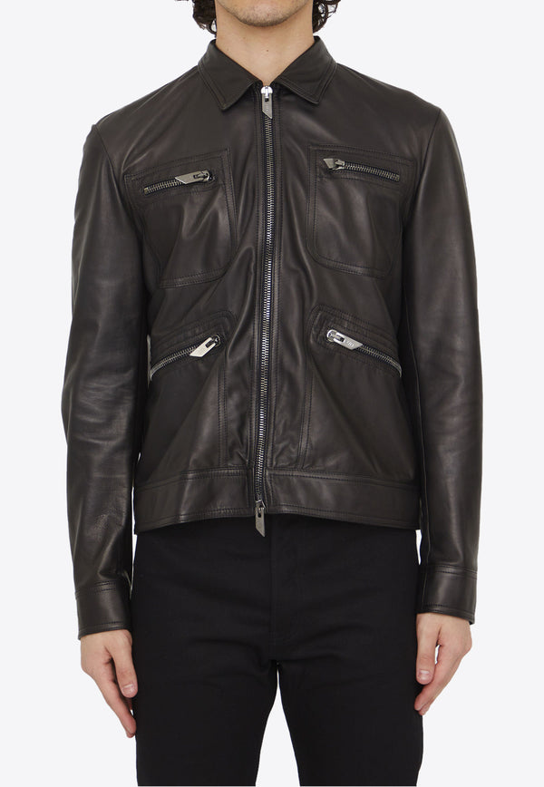 Salvatore Santoro Zip-Up Leather Jacket Black 44536-ETE-BLACK